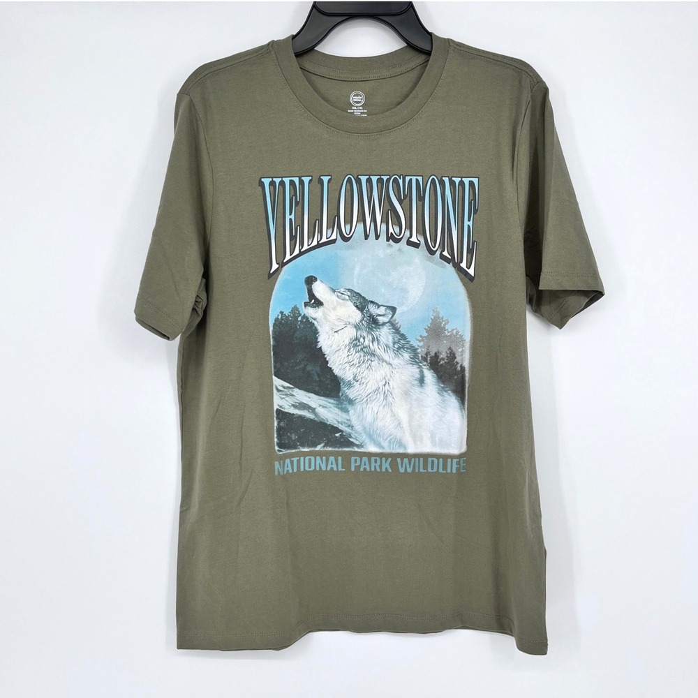 Yellowstone National Park Wolf Graphic Tee Kids XXL 18 Olive‎ Shirt Adventure